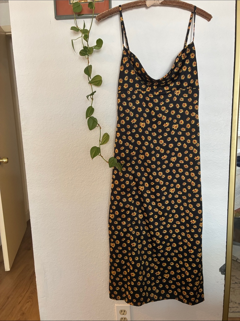 Black Sunflower Slip Dress with Cowl Neck